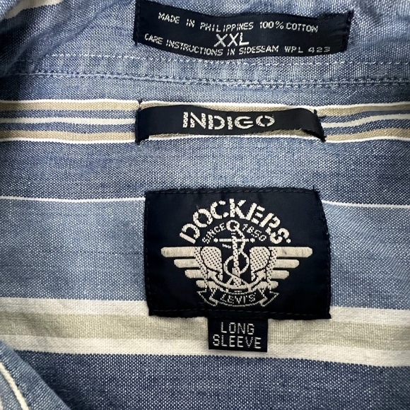 Dockers Men's Blue and White Striped Casual Shirt - Picture 8 of 10